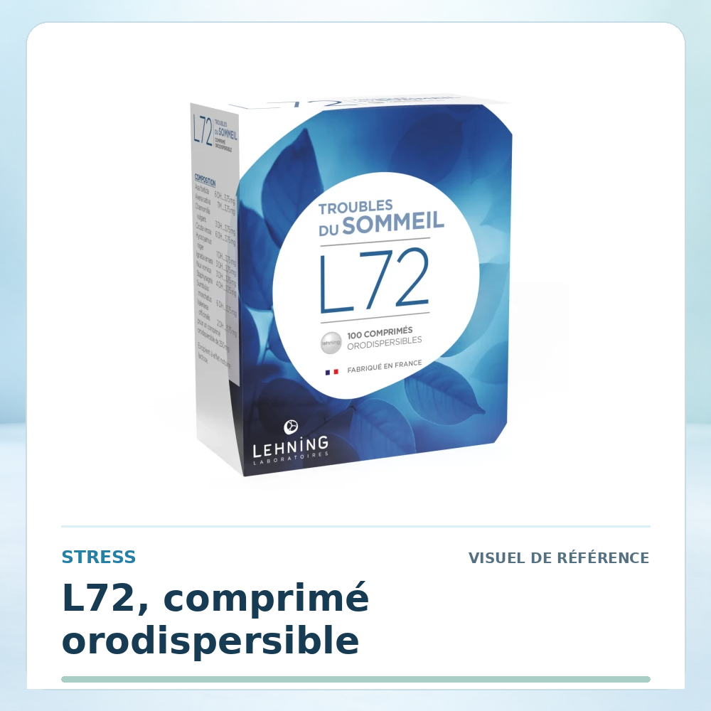 Visuel de référence : L72, comprimé orodispersible — vérifier la présentation à l’officine