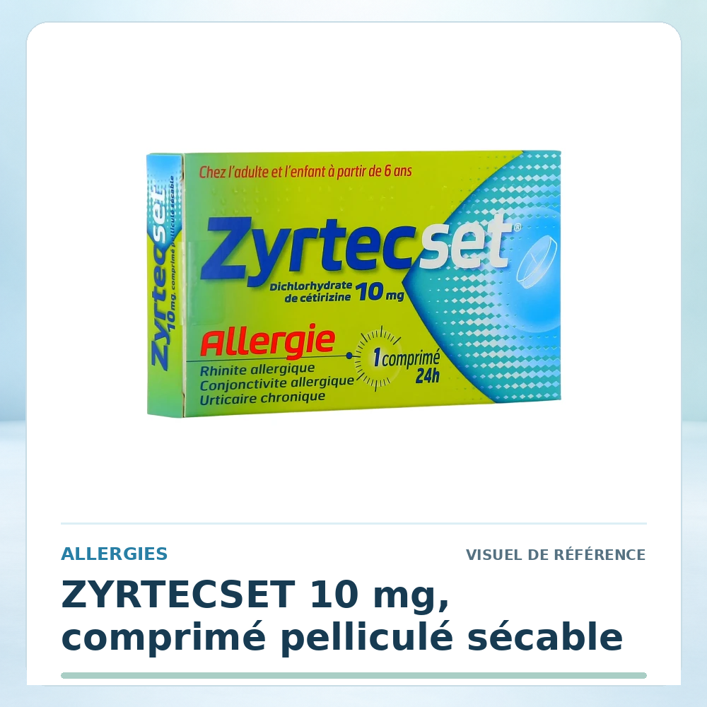 Visuel de référence : ZYRTECSET 10 mg, comprimé pelliculé sécable — vérifier la présentation à l’officine