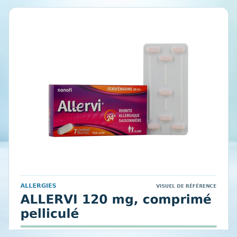 Visuel de référence : ALLERVI 120 mg, comprimé pelliculé — vérifier la présentation à l’officine