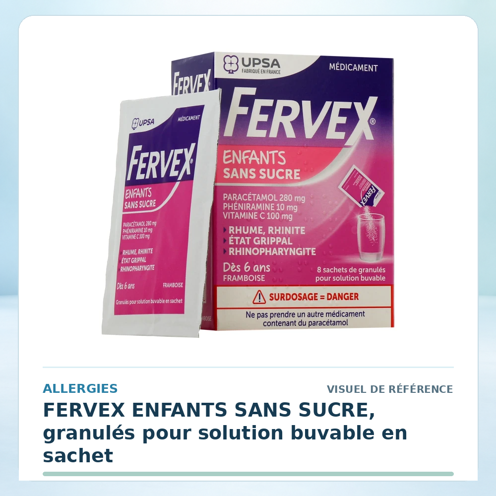 Visuel de référence : FERVEX ENFANTS SANS SUCRE, granulés pour solution buvable en sachet — vérifier la présentation à l’officine