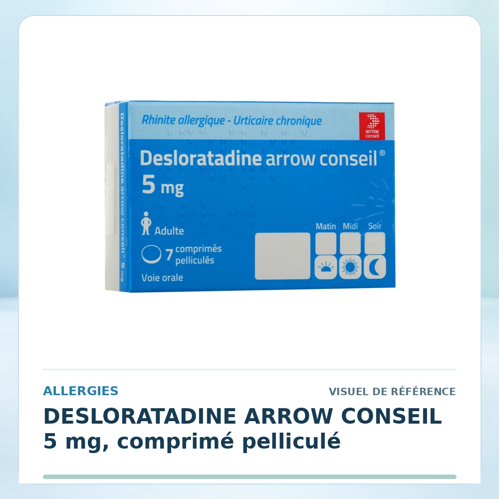 Visuel de référence : DESLORATADINE ARROW CONSEIL 5 mg, comprimé pelliculé — vérifier la présentation à l’officine