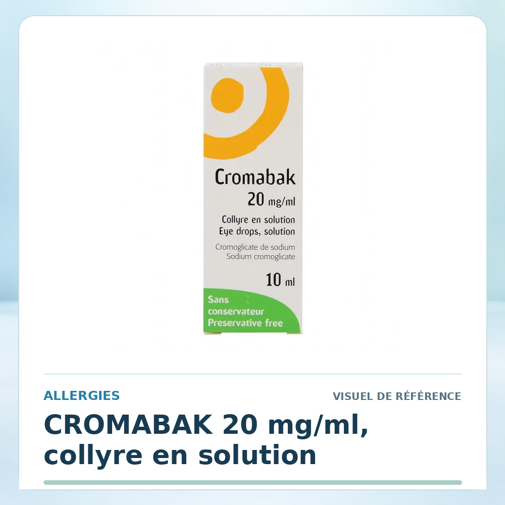 Visuel de référence : CROMABAK 20 mg/ml, collyre en solution — vérifier la présentation à l’officine