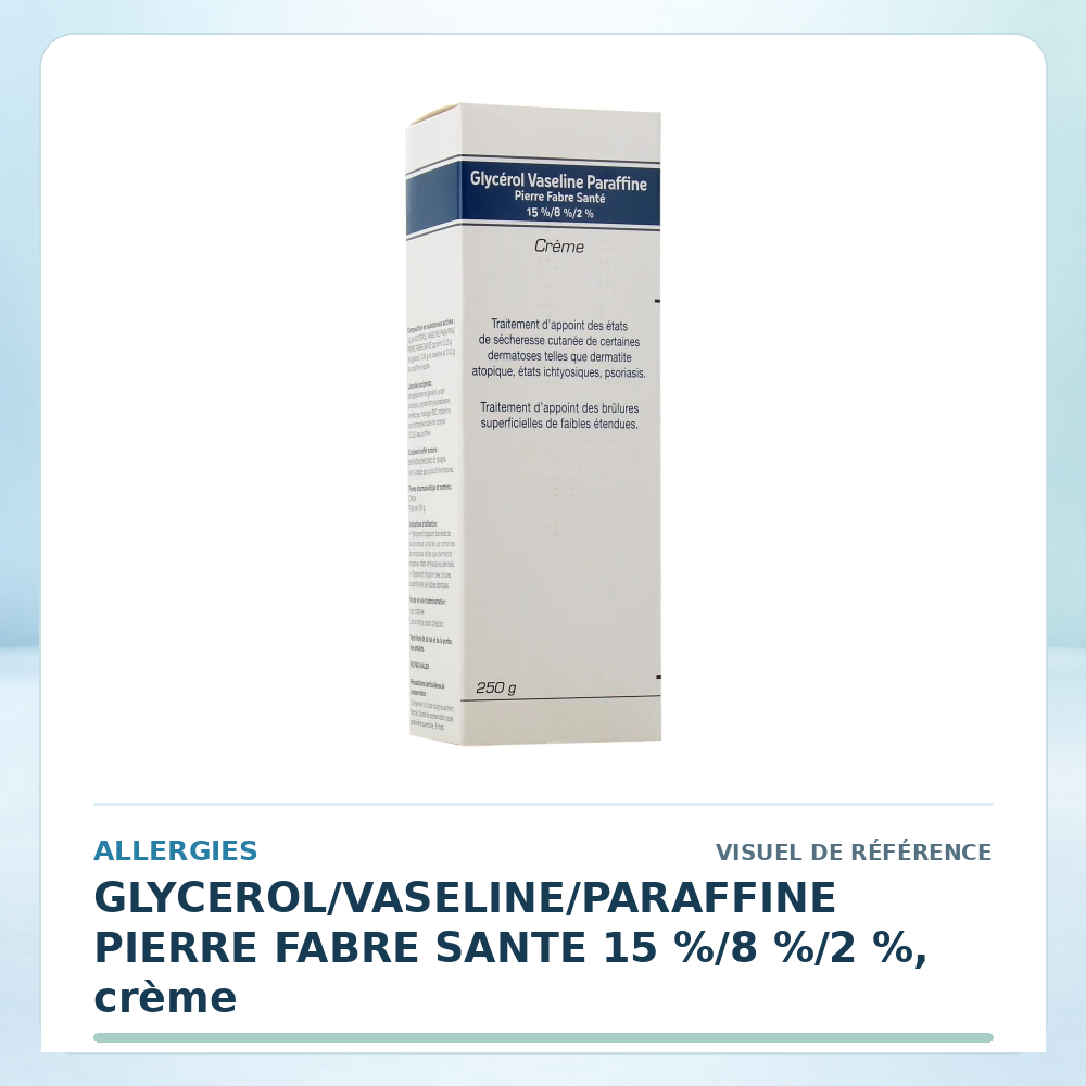 Visuel de référence : GLYCEROL/VASELINE/PARAFFINE PIERRE FABRE SANTE 15 %/8 %/2 %, crème — vérifier la présentation à l’officine