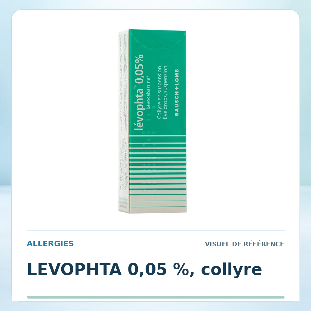 Visuel de référence : LEVOPHTA 0,05 %, collyre — vérifier la présentation à l’officine