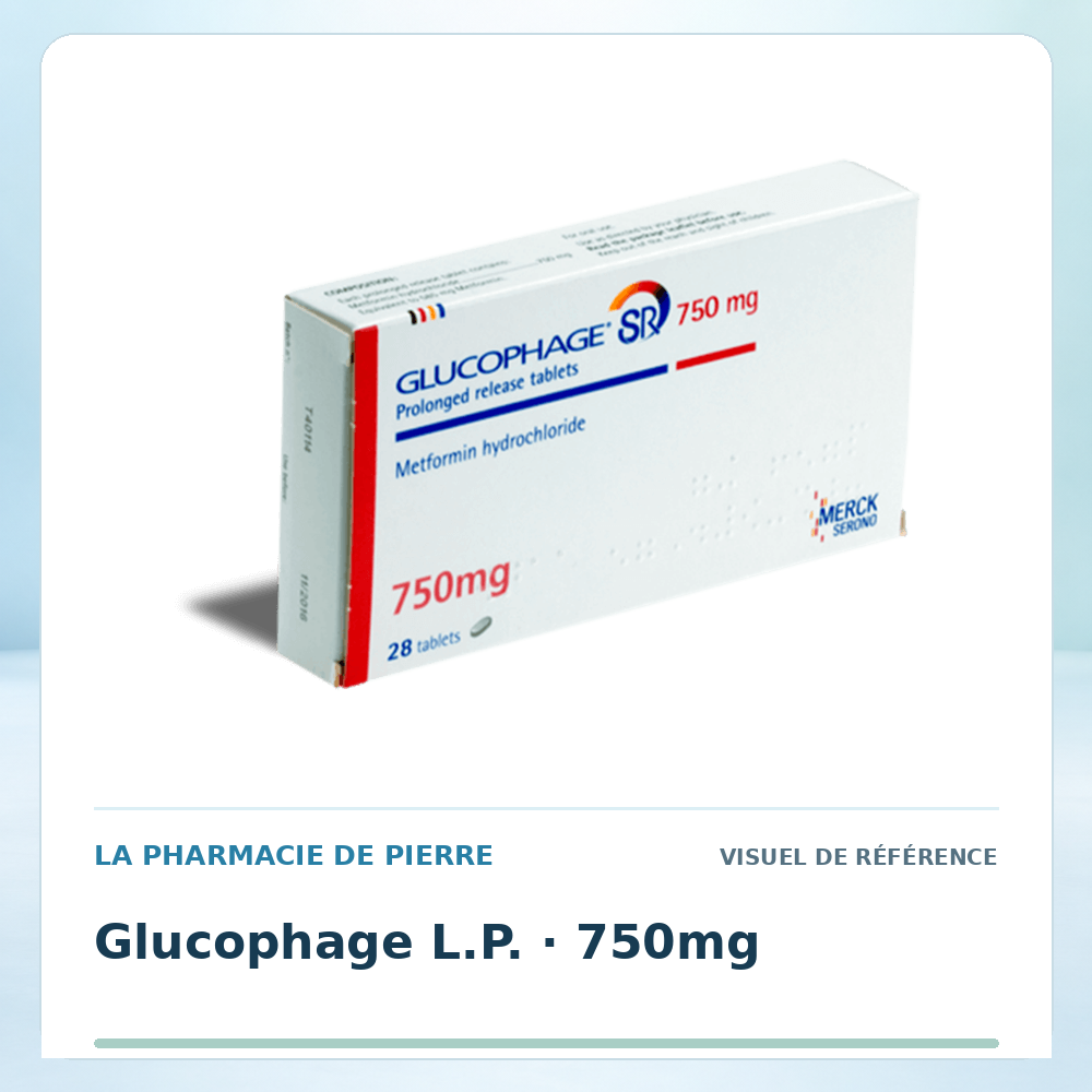 Visuel de référence : Glucophage L.P. 750 mg — 28 gélules