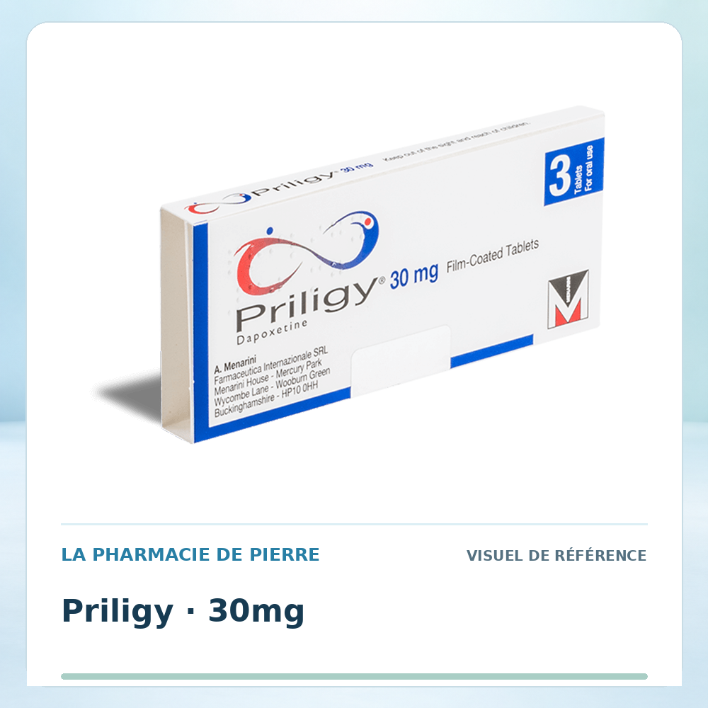 Visuel de référence : Priligy 30 mg — 3 comprimés
