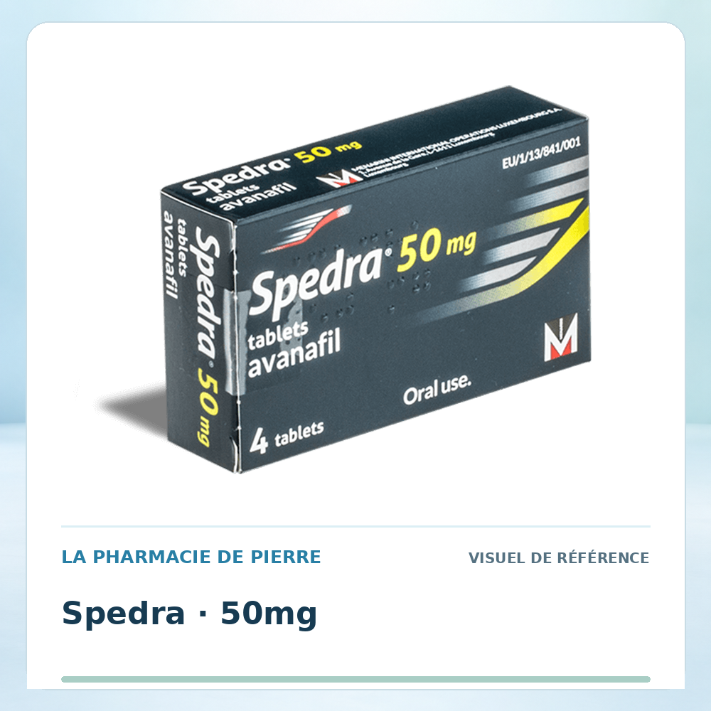 Visuel de référence : Spedra 50 mg — 4 comprimés