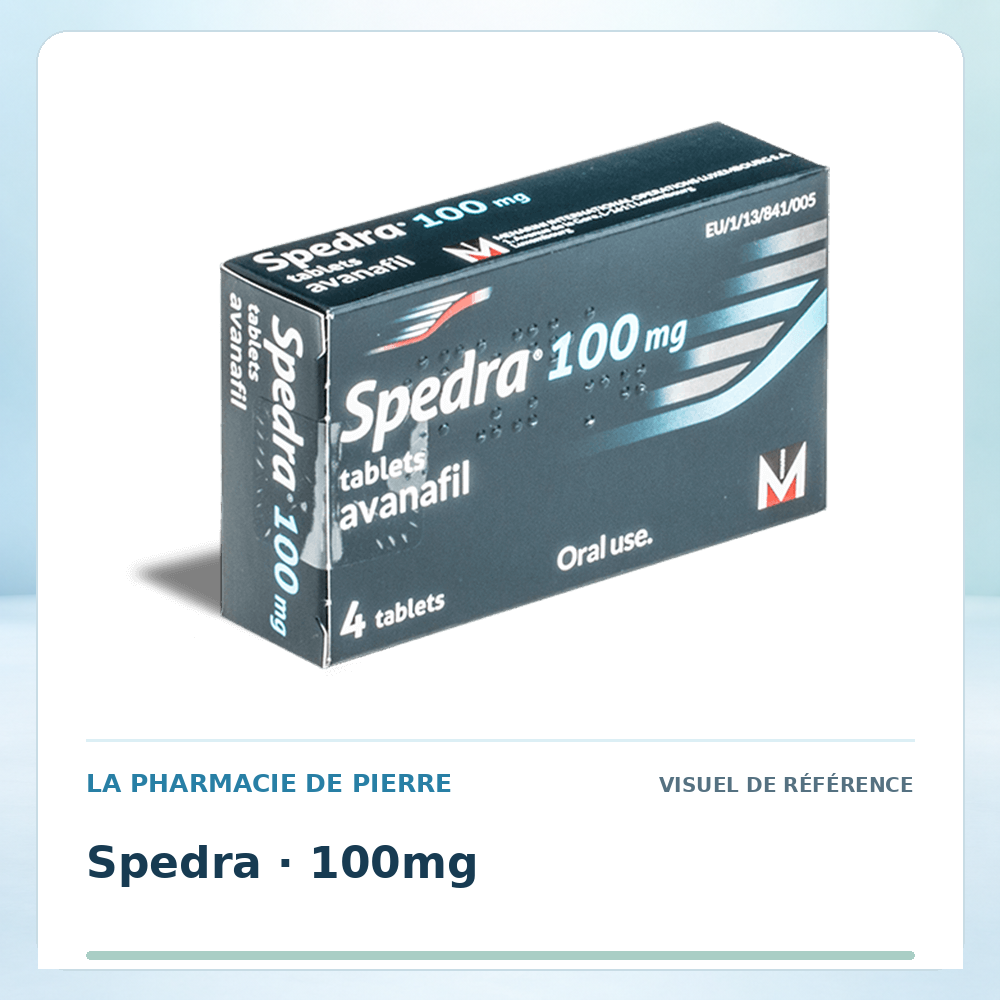 Visuel de référence : Spedra 100 mg — 4 comprimés
