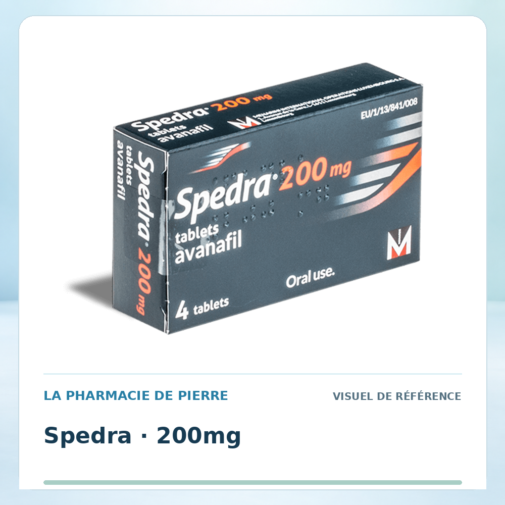 Visuel de référence : Spedra 200 mg — 4 comprimés