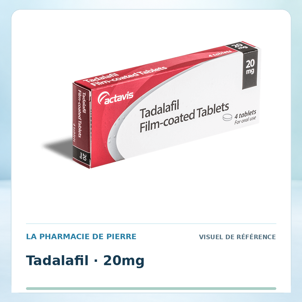 Visuel de référence : Tadalafil (générique du Cialis) 20 mg — 4 comprimés
