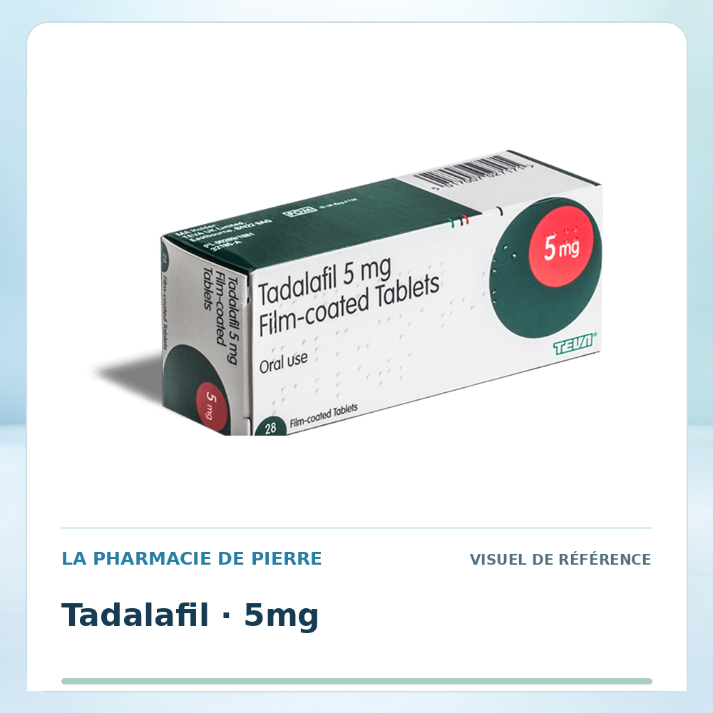 Visuel de référence : Tadalafil (générique du Cialis) 5 mg — 28 comprimés