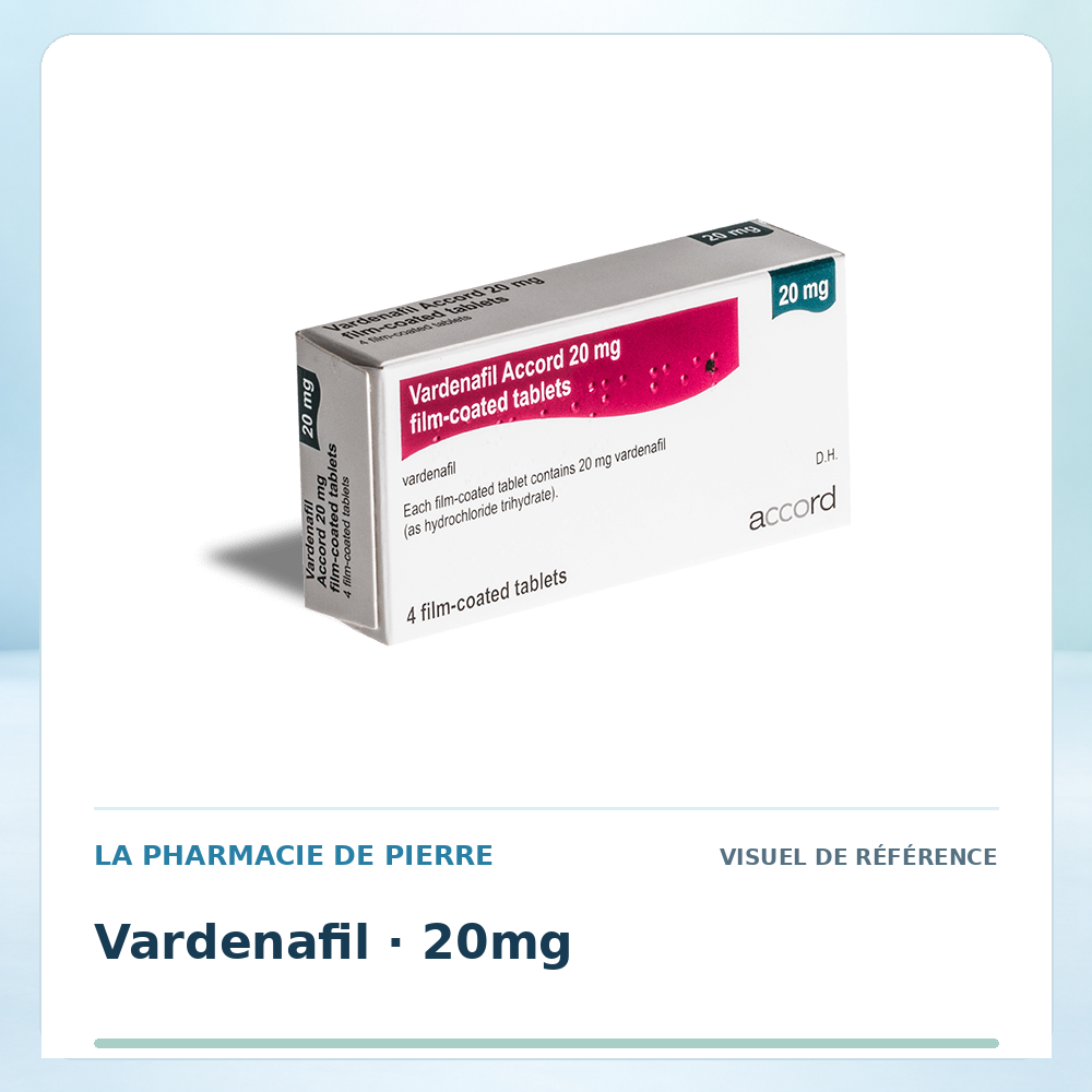 Visuel de référence : Vardénafil 20 mg — 4 comprimés